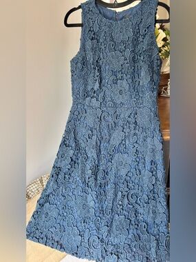 J.Crew Blue Floral Lace Dress Size 4 Fit & Flare Wedding Guest Cocktail